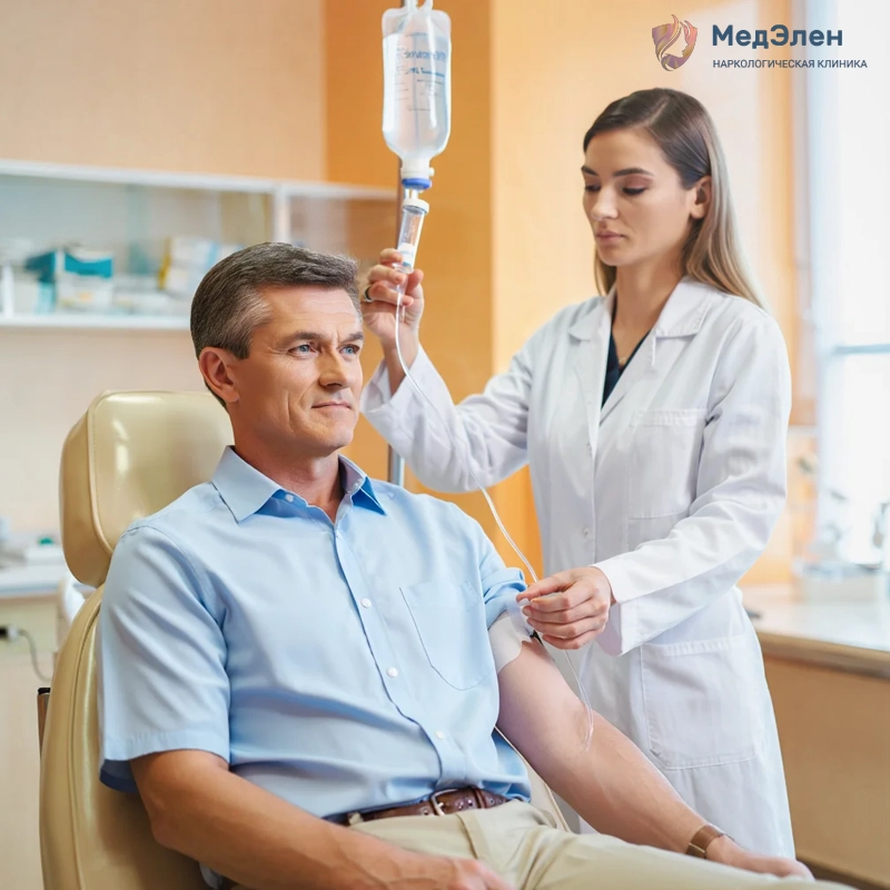 Медсестра ставит капельницу мужчине
